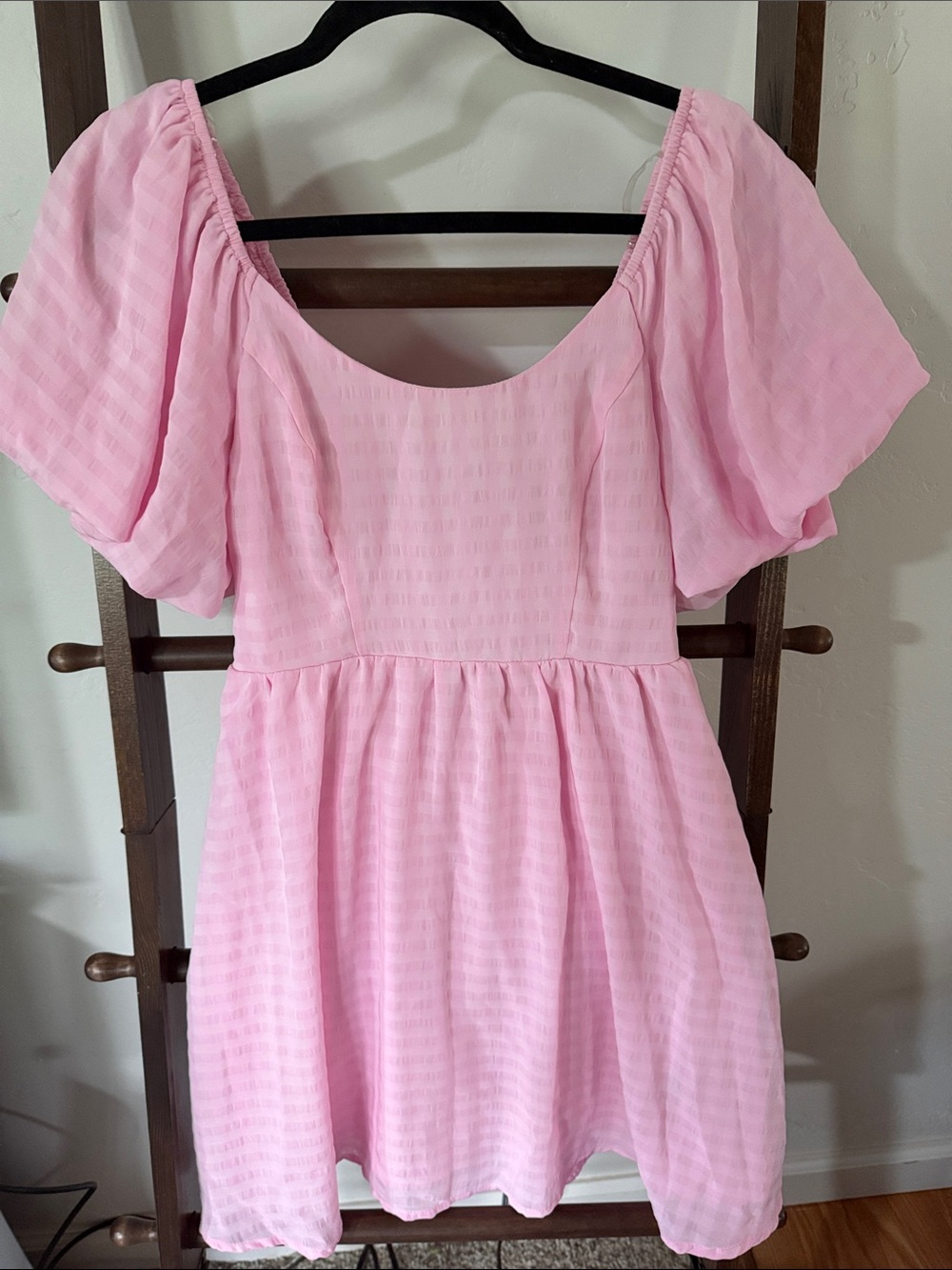 Crystal Doll Pink Puff-Sleeve Mini Dress